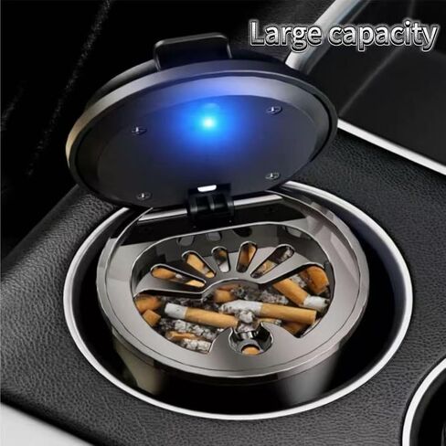 Car Ashtray for Toyota 4RUNNER 2017-2023 Detachable Stainless Steel Inner Container Portable Mini Car Trash Can Smoke Proof with Auto LED Light,Black in Saudi Arabia