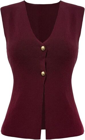Floerns Women's Casual Sleeveless Sweater Knit Vest V Neck Button Up Knitted Open Front Knitwear in Saudi Arabia