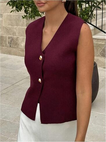 Floerns Women's Casual Sleeveless Sweater Knit Vest V Neck Button Up Knitted Open Front Knitwear in Saudi Arabia