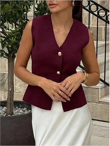 Floerns Women's Casual Sleeveless Sweater Knit Vest V Neck Button Up Knitted Open Front Knitwear in Saudi Arabia