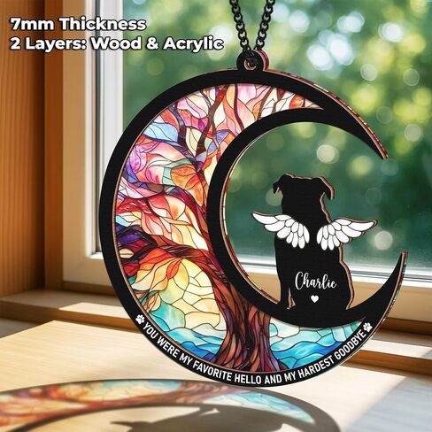 6'' Labrador Retrievers Dog Memorial Suncatcher & Wooden Dog Paw Keychain Ornament Window Hanging Pet of Loss Dog Sympathy Gift for Dog Lovers Car Hanging SCD-B2-6-74 in Saudi Arabia