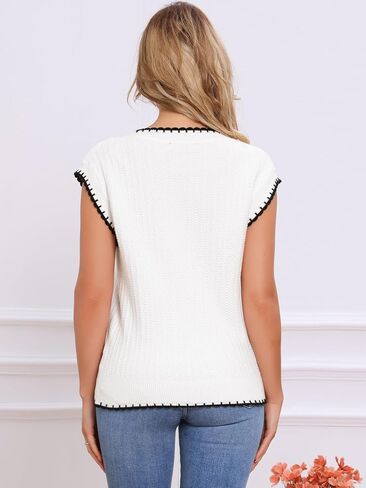 Allegra K Casual Sweater Vest for Women's Oversized Cap Sleeve V Neck Fall Winter Cable Knit Pullover Tops in Saudi Arabia