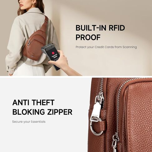 befen Anti Theft Genuine Leather Sling Bag for Women RFID Small Crossbody Bag Chest Bag Leather Fanny Packs for Travel in Kuwait