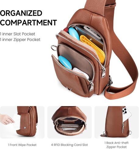 befen Anti Theft Genuine Leather Sling Bag for Women RFID Small Crossbody Bag Chest Bag Leather Fanny Packs for Travel in Kuwait