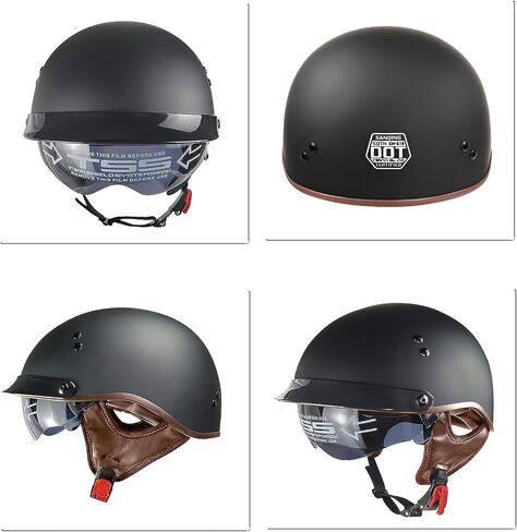 Vintage Half Face Helmet Motorcycle Open Face Sun Visor Quick Release Buckle Cycling Motocross Helmets Suits Men Women DOT Approved in Saudi Arabia