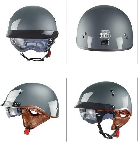 Vintage Half Face Helmet Motorcycle Open Face Sun Visor Quick Release Buckle Cycling Motocross Helmets Suits Men Women DOT Approved in Saudi Arabia