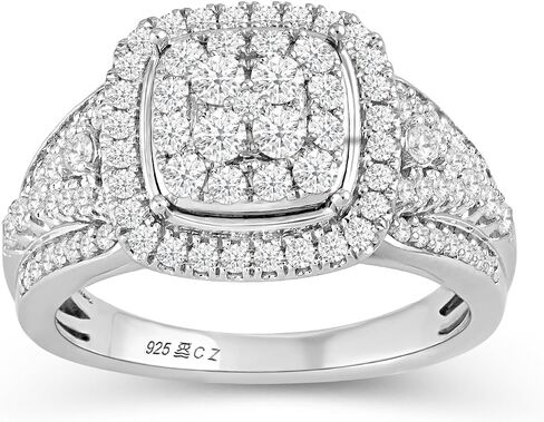 Jewelili 925 Sterling Silver Diamond Ring for Women | 1.0 CTW Bridal Wedding Engagement Rings | H Color I1 Clarity | Lab Grown Diamond Ring | Size 6,7 & 8 in Saudi Arabia
