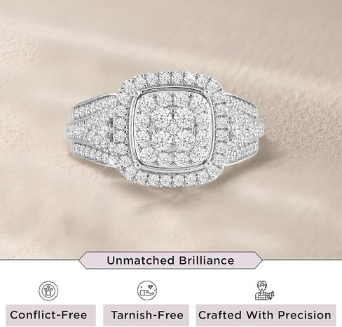 Jewelili 925 Sterling Silver Diamond Ring for Women | 1.0 CTW Bridal Wedding Engagement Rings | H Color I1 Clarity | Lab Grown Diamond Ring | Size 6,7 & 8 in Saudi Arabia