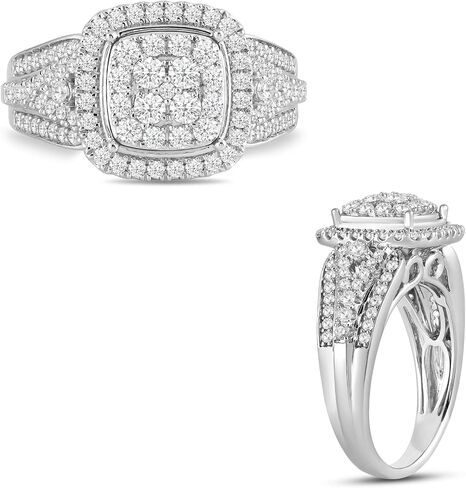 Jewelili 925 Sterling Silver Diamond Ring for Women | 1.0 CTW Bridal Wedding Engagement Rings | H Color I1 Clarity | Lab Grown Diamond Ring | Size 6,7 & 8 in Saudi Arabia