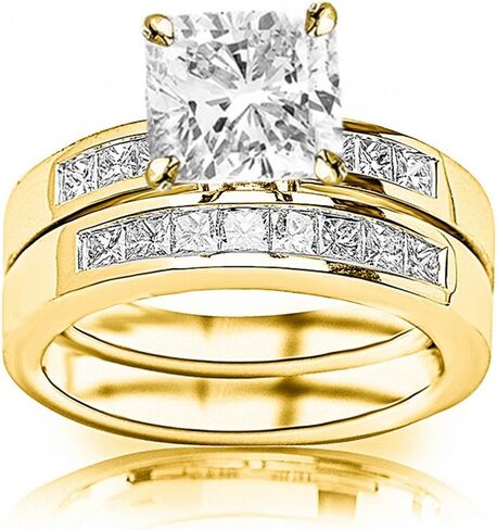 14K White Gold 1.75 Carat LAB GROWN DIAMOND Classic Channel Set Princess Cut Cushion Cut Diamond Engagement Ring and Wedding Band Set (G-H Color VS2-SI1 Clarity 1 Ct Center) in Saudi Arabia