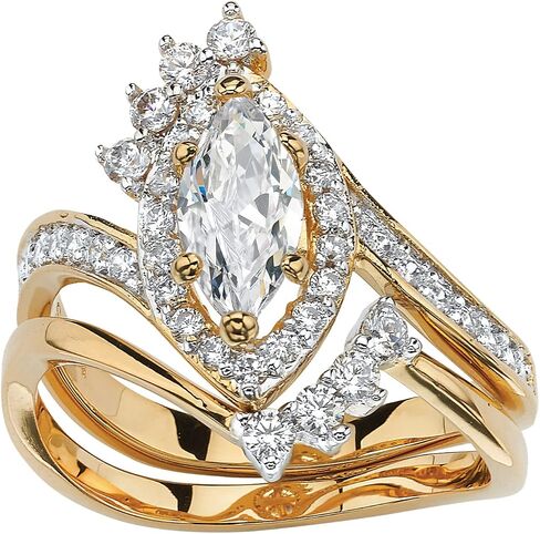PalmBeach Yellow Gold-Plated Marquise Cut Cubic Zirconia Bridal Ring Set Sizes 6-9 in Saudi Arabia