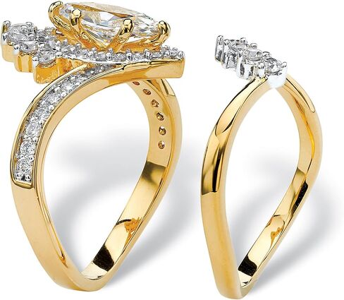 PalmBeach Yellow Gold-Plated Marquise Cut Cubic Zirconia Bridal Ring Set Sizes 6-9 in Saudi Arabia