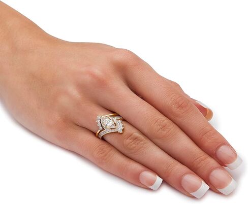PalmBeach Yellow Gold-Plated Marquise Cut Cubic Zirconia Bridal Ring Set Sizes 6-9 in Saudi Arabia
