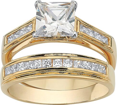 Palmbeach Yellow Princess Cut Cut Zirconia Channel مجموعة حلقة الزفاف مجموعة أحجام 7-12 in Saudi Arabia