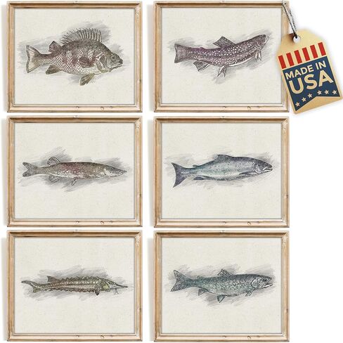 Vintage Fly Fishing Art Prints (Set of 4) - Unframed - 8x10 | Great Gift for Fisherman - Reproductions of Vintage Fishing Lure Drawings - Rustic Decor in Kuwait