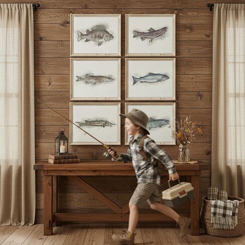 Vintage Fly Fishing Art Prints (Set of 4) - Unframed - 8x10 | Great Gift for Fisherman - Reproductions of Vintage Fishing Lure Drawings - Rustic Decor in Kuwait