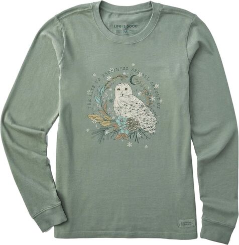 Life is Good Women's Crusher Tee, Long Sleeve Cotton Graphic T-Shirts, Key to Happiness Snowy Owl in Saudi Arabia