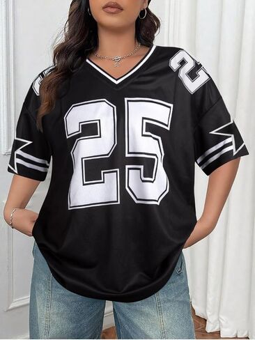 Jersey Shirts for Women Y2k Graphic Number Oversized Tees V Neck Baggy Streetwear T Shirt Summer Tops in Saudi Arabia