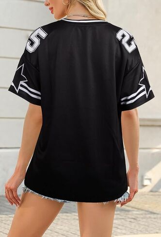 Jersey Shirts for Women Y2k Graphic Number Oversized Tees V Neck Baggy Streetwear T Shirt Summer Tops in Saudi Arabia