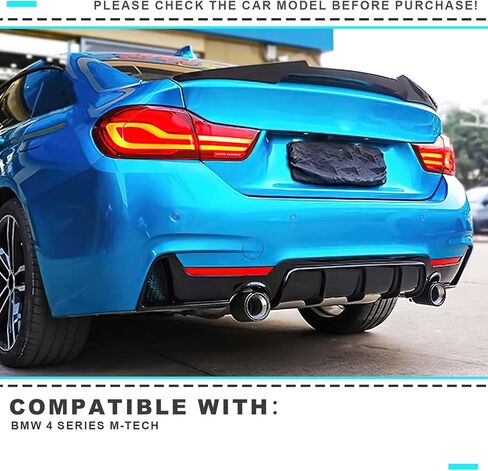 Rear Diffuser Compatible with 2014-2020 BMW 4 Series F32 F33 F36 M-Performance Style Rear Bumper Lower Lip Diffuser Double Exhaust One Outlet (Gloss Black) in Kuwait