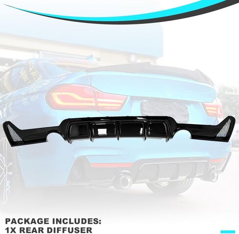 Rear Diffuser Compatible with 2014-2020 BMW 4 Series F32 F33 F36 M-Performance Style Rear Bumper Lower Lip Diffuser Double Exhaust One Outlet (Gloss Black) in Kuwait