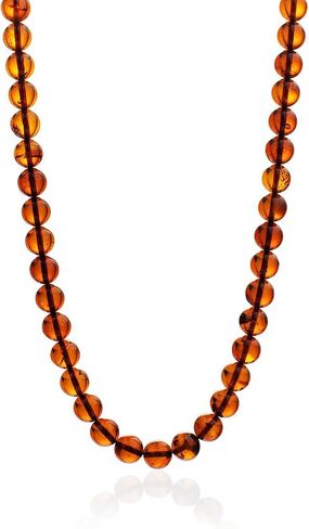 Genuine Baltic Amber Necklace – 48cm (18.9") Round Beads – Natural Solid Amber 9mm Beads – Lightweight 0.046 lbs Jewelry – Handmade in Saudi Arabia