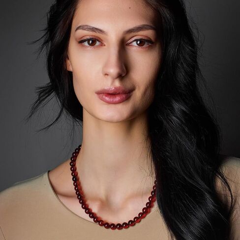 Genuine Baltic Amber Necklace – 48cm (18.9") Round Beads – Natural Solid Amber 9mm Beads – Lightweight 0.046 lbs Jewelry – Handmade in Saudi Arabia