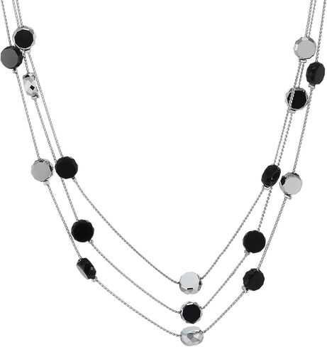 قلادة من Coolsteelandbeyond أسود وفضي ، سلسلة متعددة الخيطات مع أقراص ذات وجه ، مجوهرات ذات طبقة عصرية in Saudi Arabia