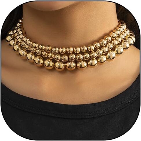 Rrdaily Chunky Multi Strand Layered Statement Necklace for Women,14K Gold Plated Large Beaded Necklace Party Prom Punk Jewelry Accessories Gifts in Saudi Arabia