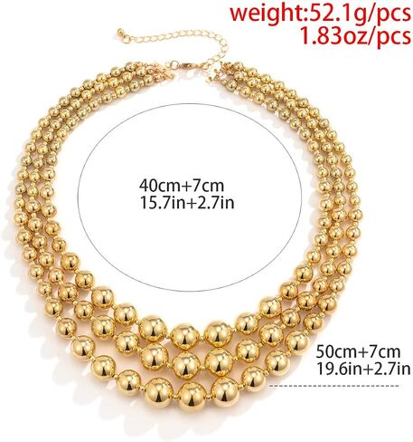 Rrdaily Chunky Multi Strand Layered Statement Necklace for Women,14K Gold Plated Large Beaded Necklace Party Prom Punk Jewelry Accessories Gifts in Saudi Arabia