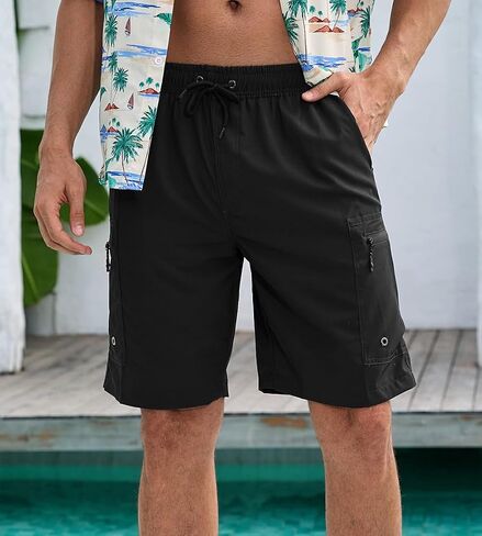 Mens Swim Trunks with Compression Liner Zipper Cargo Pockets Bathing Suits for Men Quick Dry Swim Shorts in Saudi Arabia