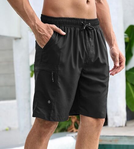 Mens Swim Trunks with Compression Liner Zipper Cargo Pockets Bathing Suits for Men Quick Dry Swim Shorts in Saudi Arabia