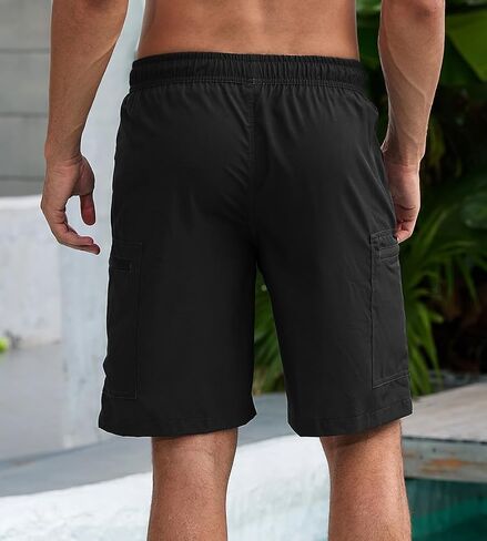 Mens Swim Trunks with Compression Liner Zipper Cargo Pockets Bathing Suits for Men Quick Dry Swim Shorts in Saudi Arabia