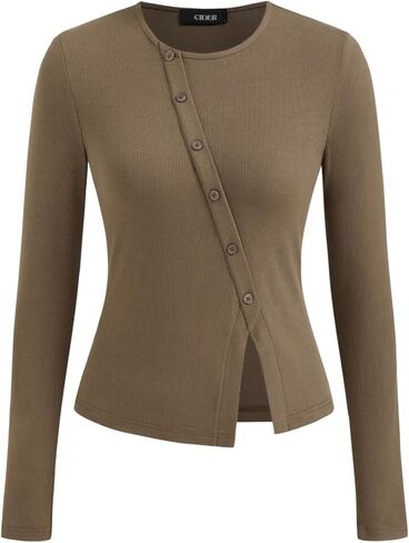 CIDER Women's Long Sleeve Tops Button Going Out Tops Trendy Split Hem Solid Shirts Casual Fall Outfits in Saudi Arabia