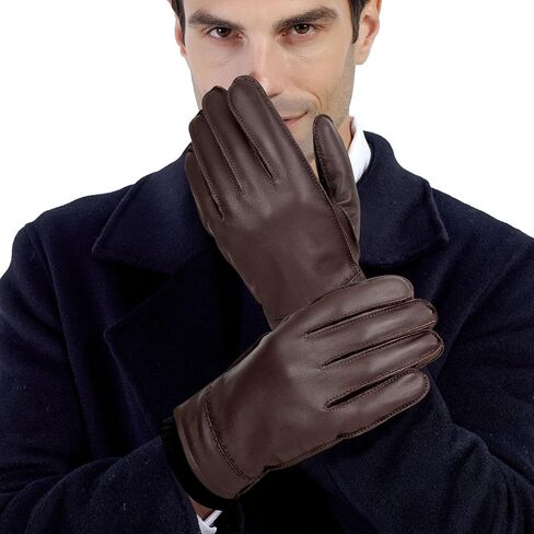 FIORETTO Men's Chrome free Leather Driving Gloves Touchscreen Warm Cashmere Wool Lined Sheepskin Winter Gloves M24002 in Saudi Arabia