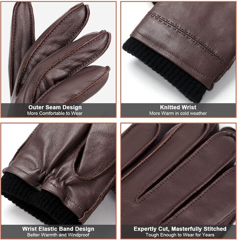 FIORETTO Men's Chrome free Leather Driving Gloves Touchscreen Warm Cashmere Wool Lined Sheepskin Winter Gloves M24002 in Saudi Arabia