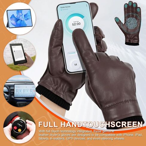 FIORETTO Men's Chrome free Leather Driving Gloves Touchscreen Warm Cashmere Wool Lined Sheepskin Winter Gloves M24002 in Saudi Arabia