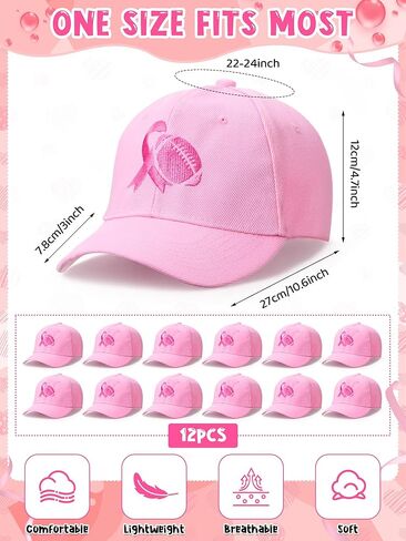 12 Pcs Breast Cancer Awareness Hats Pink Football Hat for Pink Out Football Games Cheerleaders Breast Cancer Awareness Month Gifts for Women in Saudi Arabia
