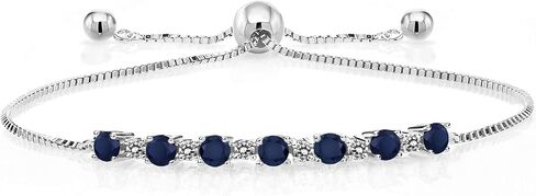 Gem Stone King 1.06 Cttw Blue Sapphire and White Diamond Tennis Bracelet For Women | 925 Sterling Silver | Gemstone Birthstone | Round 3MM and 1.7MM | Fully Adjustable Up to 9 Inch in Saudi Arabia