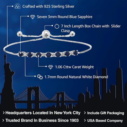 Gem Stone King 1.06 Cttw Blue Sapphire and White Diamond Tennis Bracelet For Women | 925 Sterling Silver | Gemstone Birthstone | Round 3MM and 1.7MM | Fully Adjustable Up to 9 Inch in Saudi Arabia