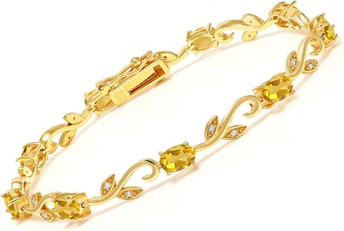 GEM Stone King 18K الذهب الأصفر المطلي بالسيترين البيضاوي المغطى بيضاوي وبيضاء سوار تنس الكرمة اليونانية البيضاء للنساء (3.73 CTTW ، أحجار الأحجار الكريمة ، 7 بوصات) in Saudi Arabia