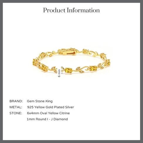 GEM Stone King 18K الذهب الأصفر المطلي بالسيترين البيضاوي المغطى بيضاوي وبيضاء سوار تنس الكرمة اليونانية البيضاء للنساء (3.73 CTTW ، أحجار الأحجار الكريمة ، 7 بوصات) in Saudi Arabia
