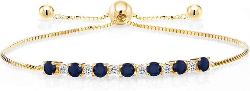 Gem Stone King 18K Yellow Gold Plated Silver Round Blue Sapphire and White Topaz Tennis Bracelet For Women (1.34 Cttw, Gemstone Birthstone, Fully Adjustable Up to 9 Inch) in Saudi Arabia