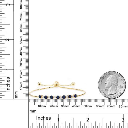Gem Stone King 18K Yellow Gold Plated Silver Round Blue Sapphire and White Topaz Tennis Bracelet For Women (1.34 Cttw, Gemstone Birthstone, Fully Adjustable Up to 9 Inch) in Saudi Arabia