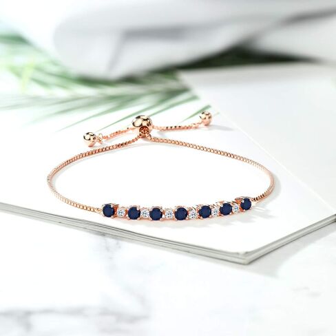 Gem Stone King 18K Yellow Gold Plated Silver Round Blue Sapphire and White Topaz Tennis Bracelet For Women (1.34 Cttw, Gemstone Birthstone, Fully Adjustable Up to 9 Inch) in Saudi Arabia