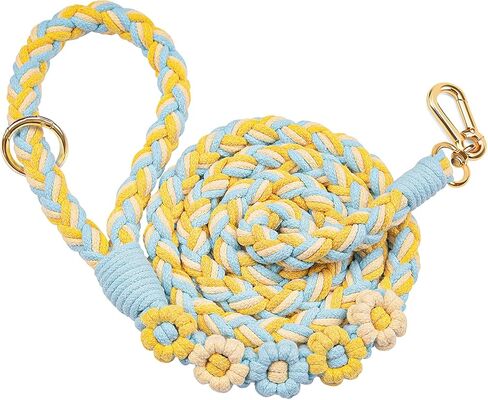 Handmade 5ft Braided Cotton Dog Leash with Unique Floral Handle, Durable and Stylish, Ideal for Small to Large Dogs, Rainbow Color in Kuwait