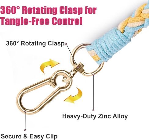 Handmade 5ft Braided Cotton Dog Leash with Unique Floral Handle, Durable and Stylish, Ideal for Small to Large Dogs, Rainbow Color in Kuwait