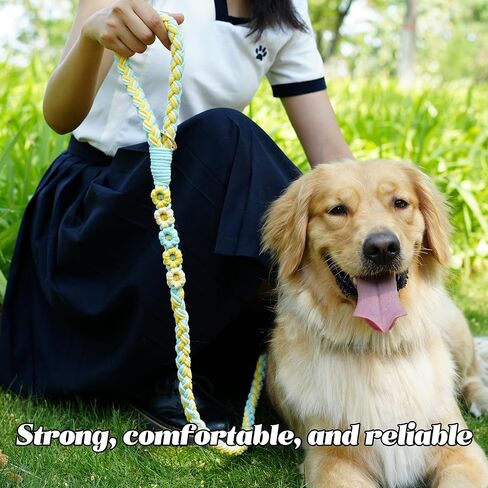 Handmade 5ft Braided Cotton Dog Leash with Unique Floral Handle, Durable and Stylish, Ideal for Small to Large Dogs, Rainbow Color in Kuwait