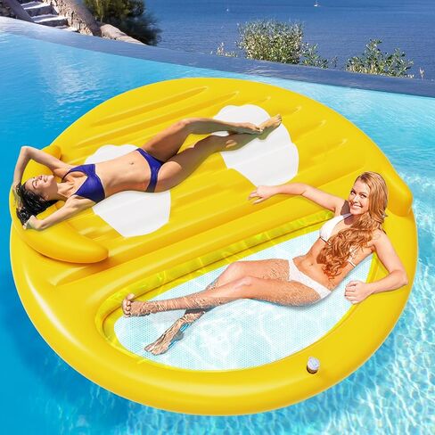 Inflatable Tanning Pool Lounger Float for Adults,71" X 71" Large Inflatable Pool Floats with Headrest and Cup Holder Sunbathing Pool Lounge Raft Floatie Toys Water Filled Bed Mat Pad for Pool, Lake in Saudi Arabia