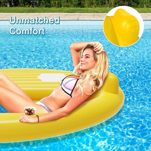 Inflatable Tanning Pool Lounger Float for Adults,71" X 71" Large Inflatable Pool Floats with Headrest and Cup Holder Sunbathing Pool Lounge Raft Floatie Toys Water Filled Bed Mat Pad for Pool, Lake in Saudi Arabia
